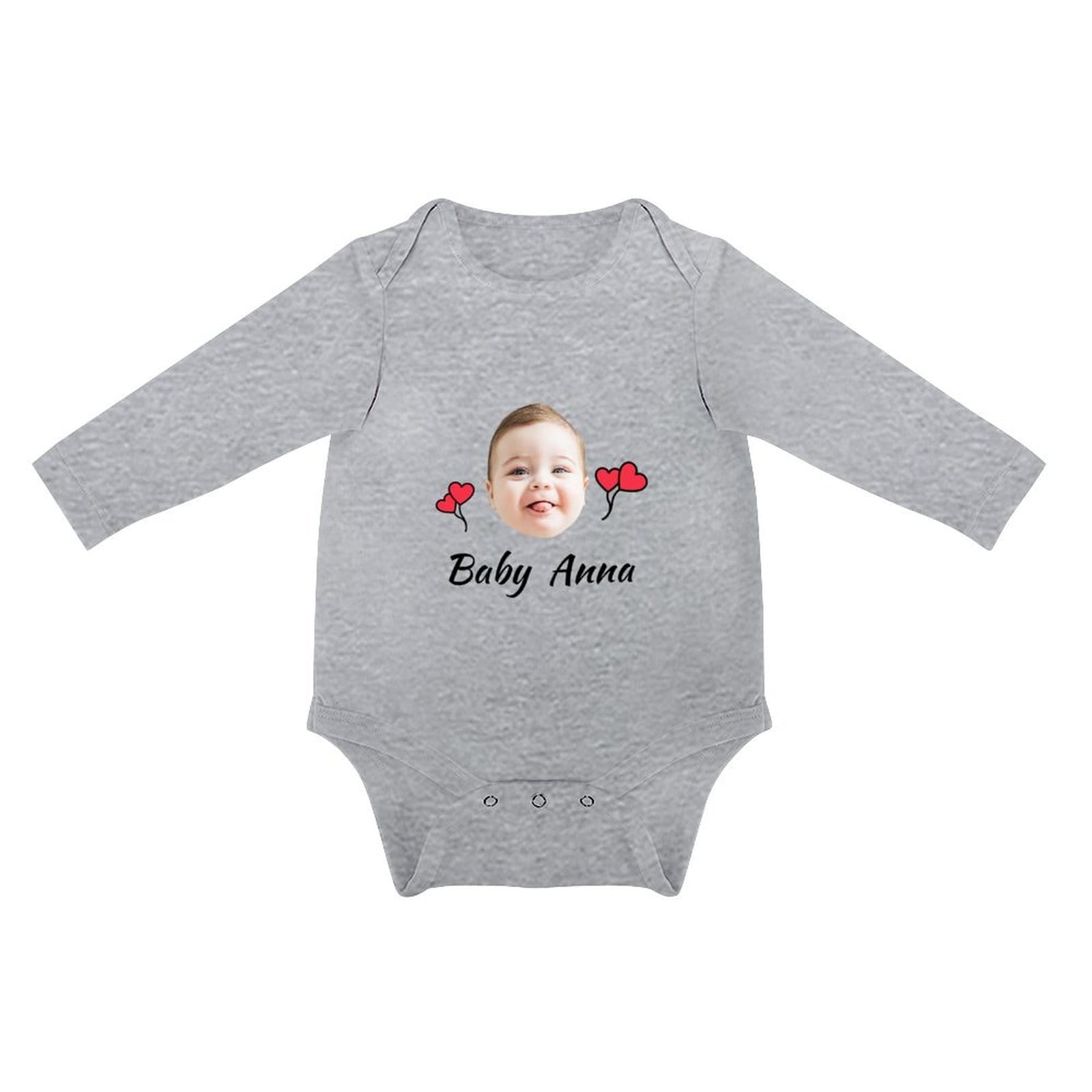FacePajamas Baby Pajama Custom Face&Text Red Heart Infant Bodysuit One Piece Jumpsuit Personalized Long Sleeve Rompers Baby Clothes