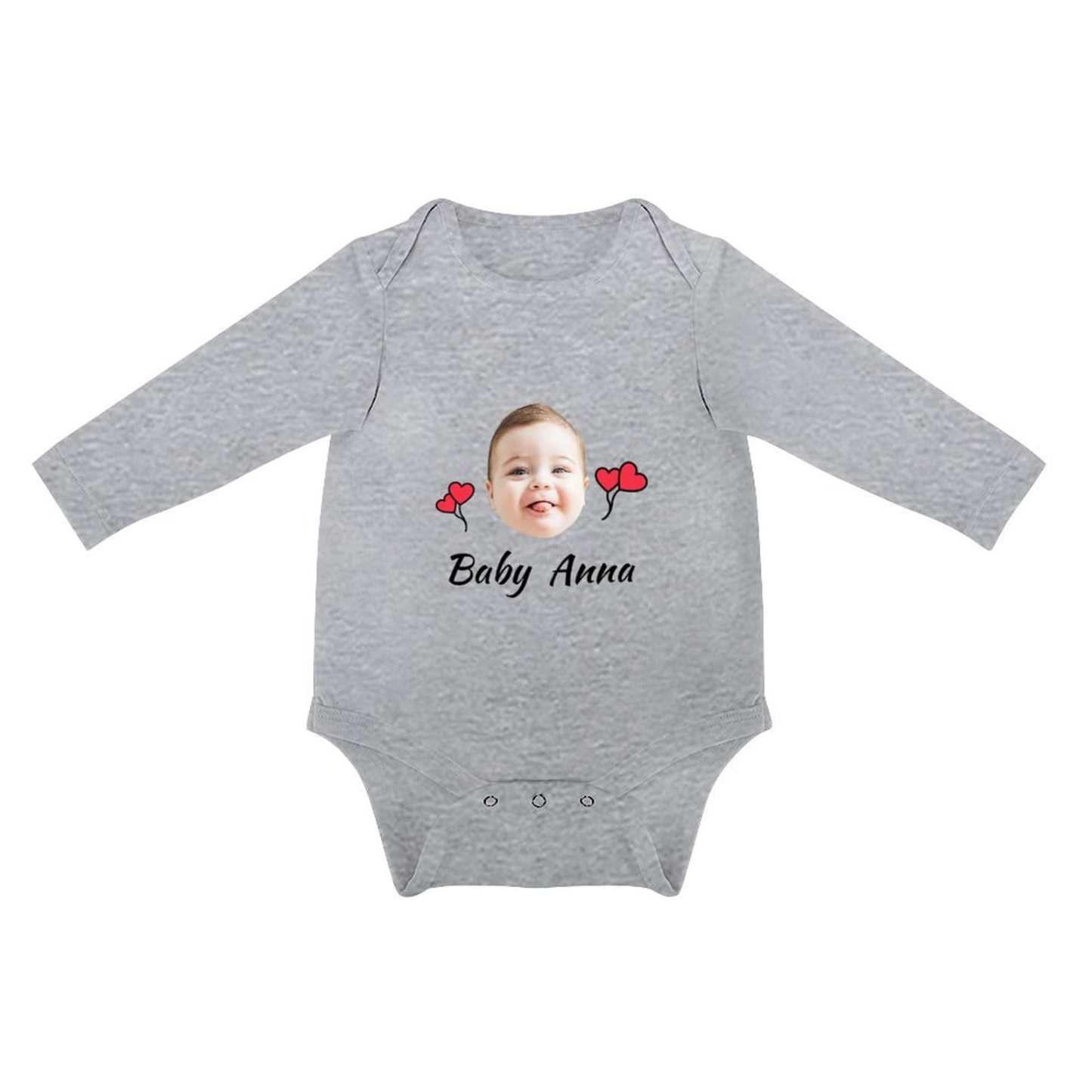 FacePajamas Baby Pajama Custom Face&Text Red Heart Infant Bodysuit One Piece Jumpsuit Personalized Long Sleeve Rompers Baby Clothes