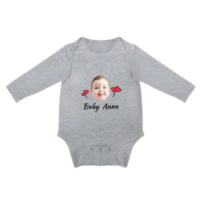 FacePajamas Baby Pajama Custom Face&Text Red Heart Infant Bodysuit One Piece Jumpsuit Personalized Long Sleeve Rompers Baby Clothes