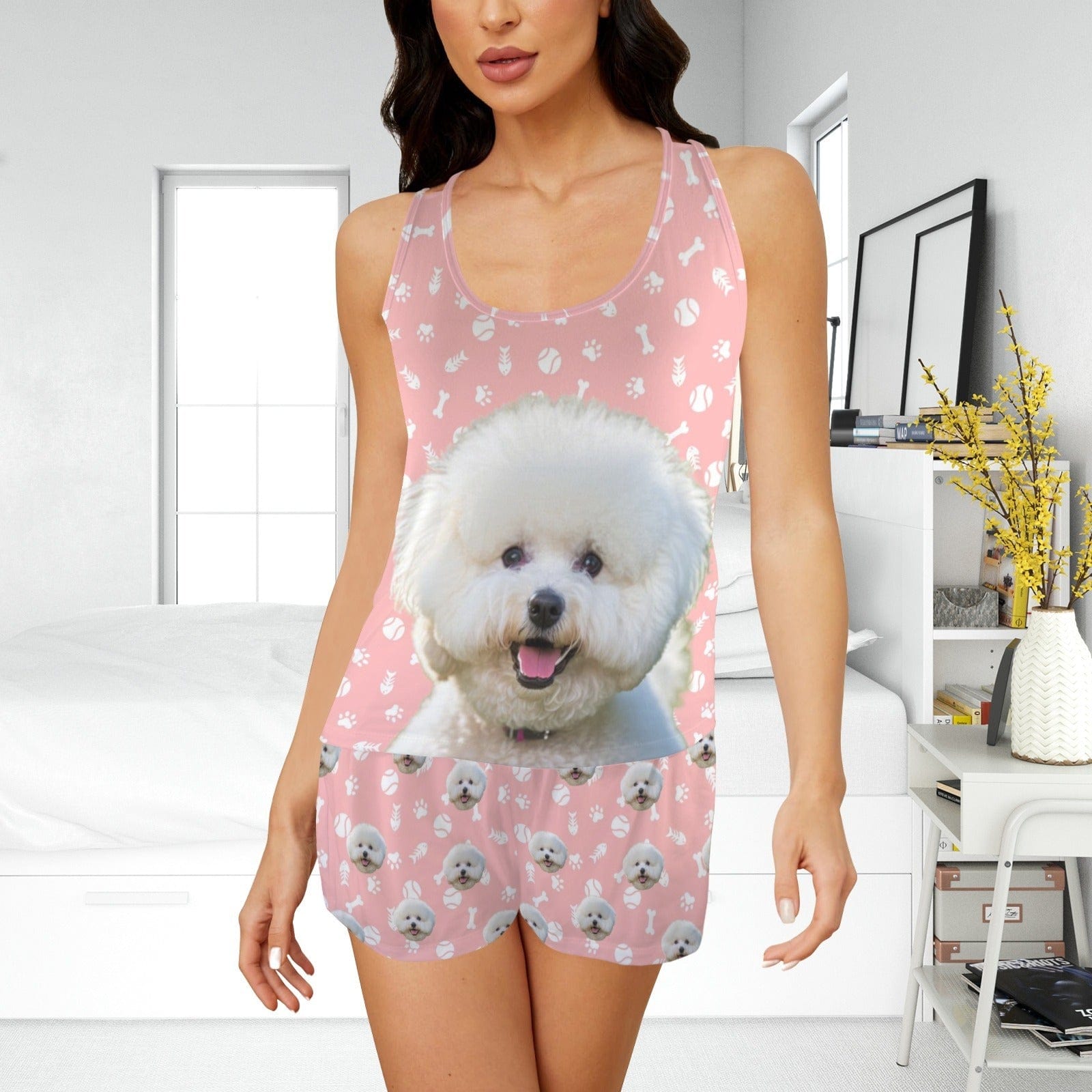 FacePajamas Short Pajamas Copy of Custom Face&Text Women's Racer Back Pajama Sets Personalized Pajama Sets