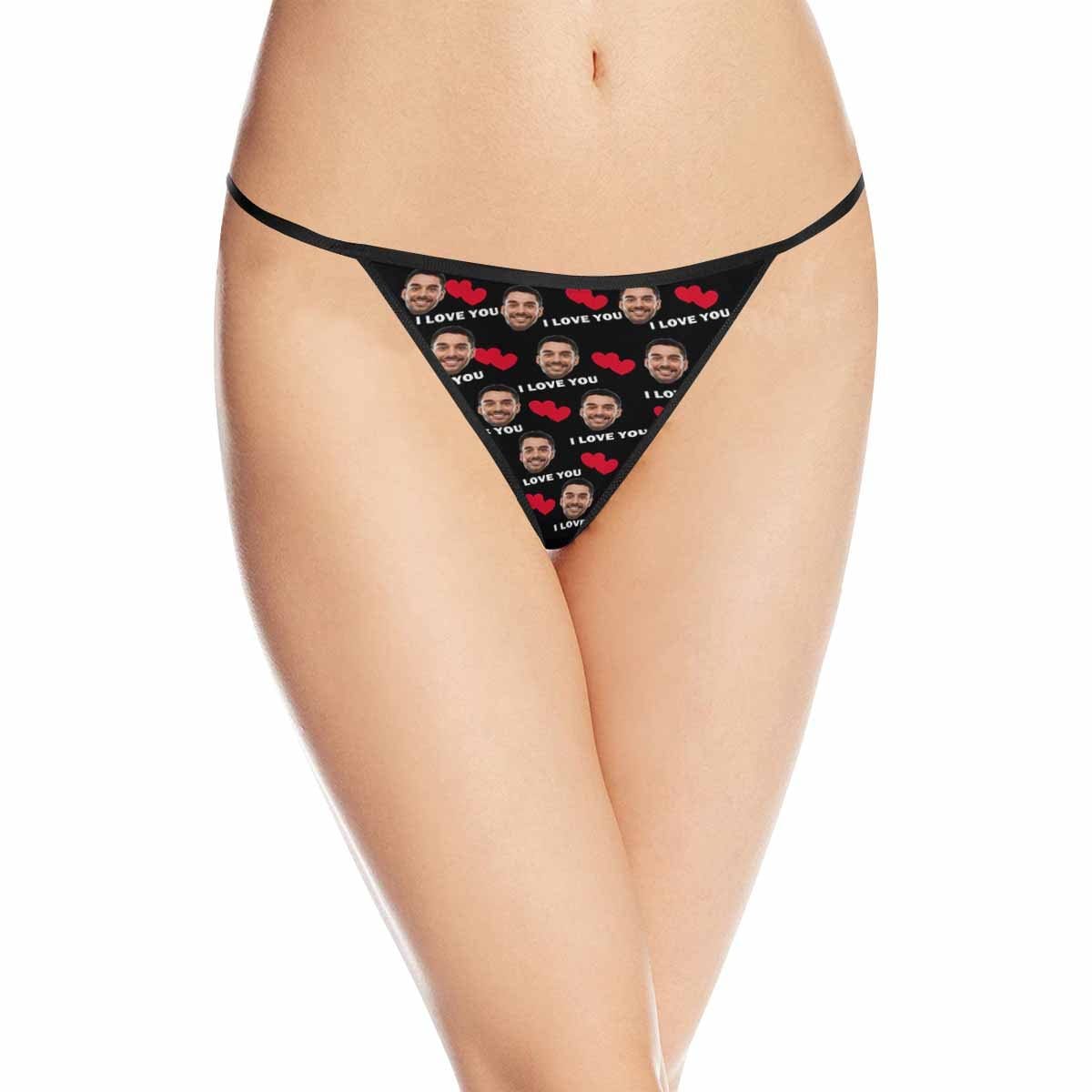 FacePajamas Women Underwear Custom Face Thongs Underwear for Women Personalized Love Heart Women's G-String Panties Valentine's Day Gift For Her