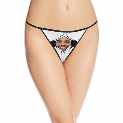 FacePajamas Women Underwear Custom Face Thongs Underwear for Women Personalized Open Women's G-String Panties Funny Valentine's Day Gift