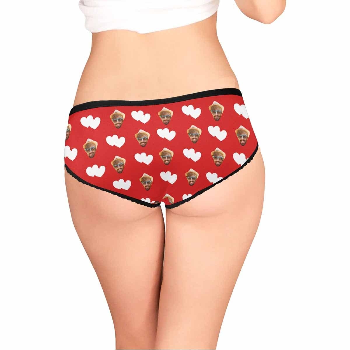 FacePajamas Women Underwear Custom Face Underwear Personalized Love Heart Women's High-cut Briefs Valentine's Gift for Girlfriend or Wife