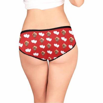 FacePajamas Women Underwear Custom Face Underwear Personalized Love Heart Women's High-cut Briefs Valentine's Gift for Girlfriend or Wife
