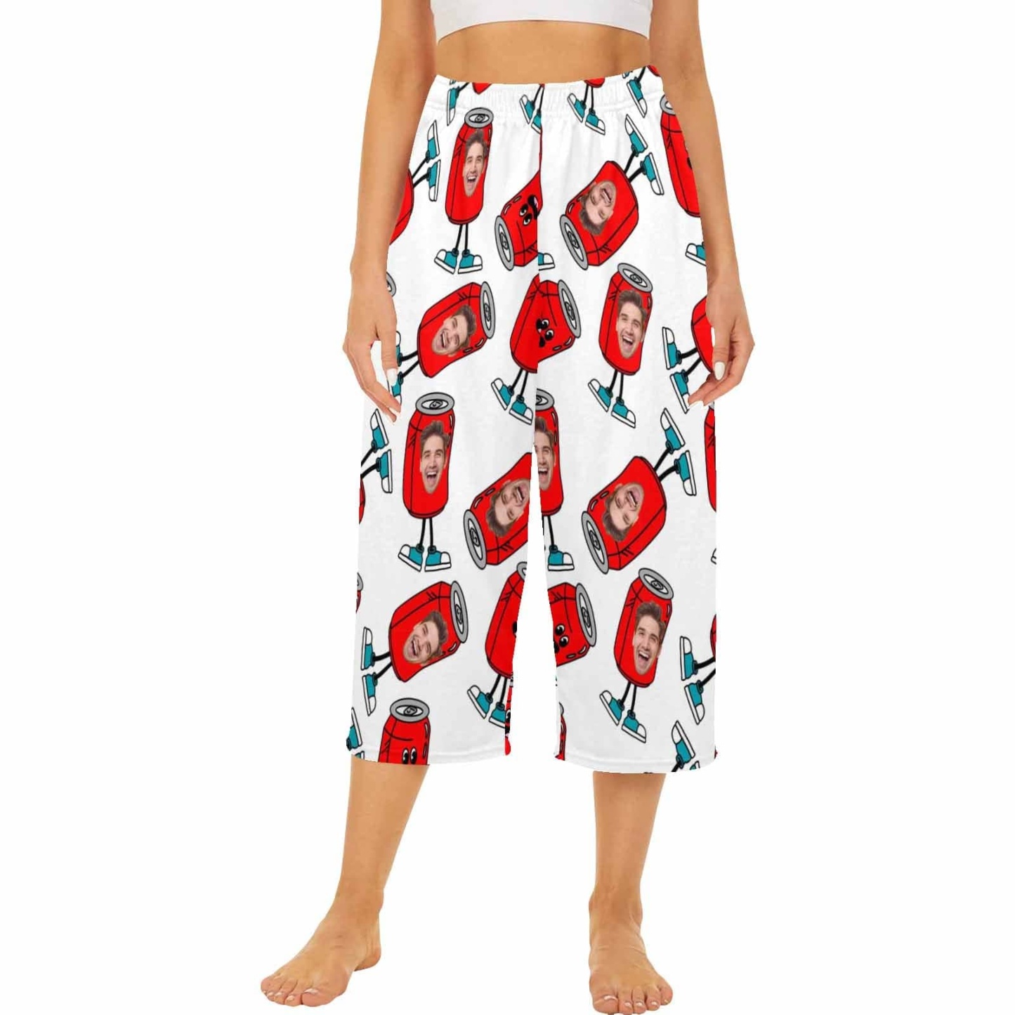 FacePajamas Pajama Shirt&Pants Custom Face White Cola Cropped Pajama Pants For Women Girlfriend Gift