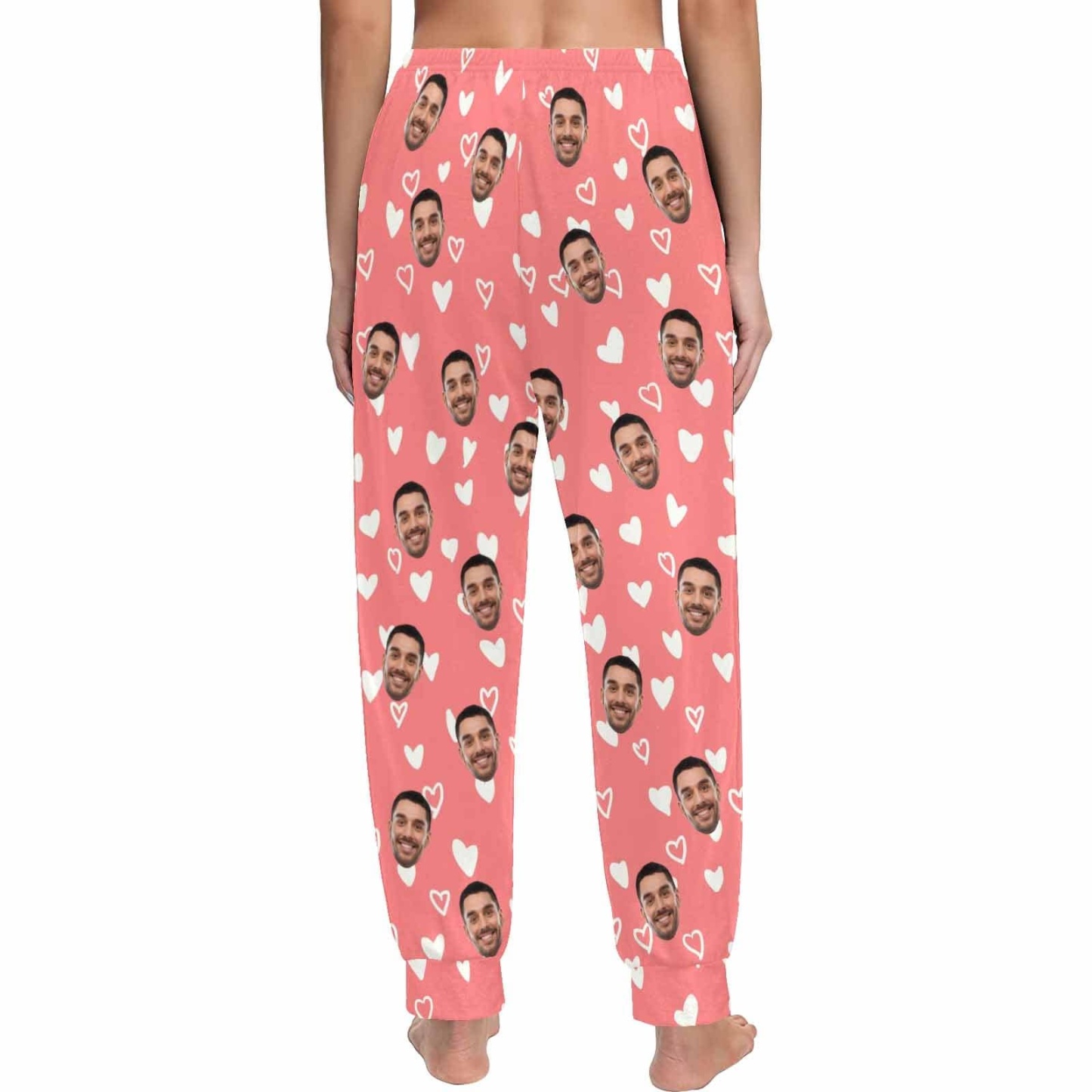 FacePajamas Pajama Shirt&Pants Custom Face White Heart Pink Long Pajama Shirt&Pants Personalized Women's Slumber Party Sleepwear