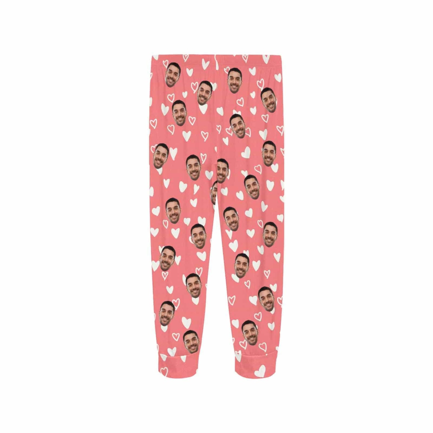 FacePajamas Pajama Shirt&Pants Custom Face White Heart Pink Long Pajama Shirt&Pants Personalized Women's Slumber Party Sleepwear