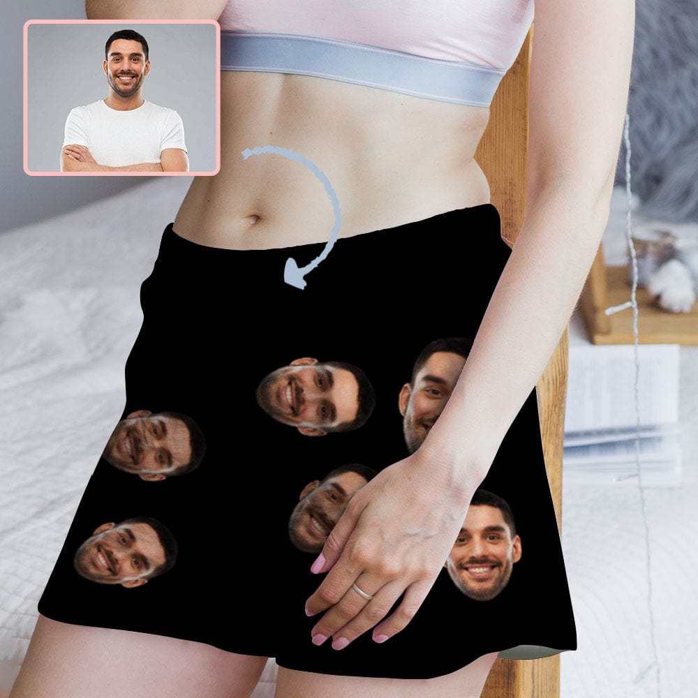 FacePajamas Pajama Shirt&Pants Custom Face Women's Pajama Shorts Personalized Black Background Sleepwear Shorts