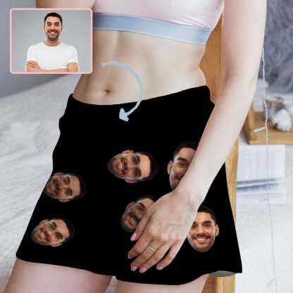 FacePajamas Pajama Shirt&Pants Custom Face Women's Pajama Shorts Personalized Black Background Sleepwear Shorts