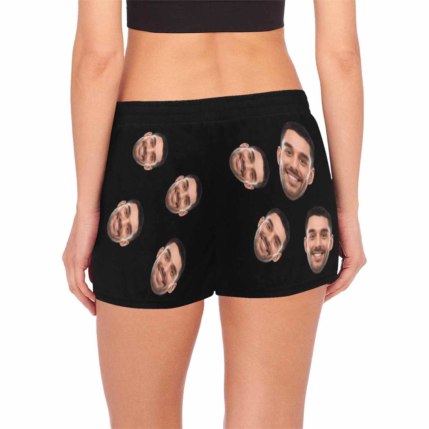 FacePajamas Pajama Shirt&Pants Custom Face Women's Pajama Shorts Personalized Black Background Sleepwear Shorts