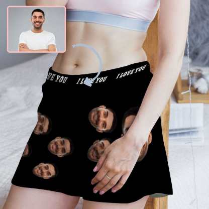 FacePajamas Pajama Shirt&Pants Custom Face Women's Pajama Shorts Personalized Black Background Sleepwear Shorts