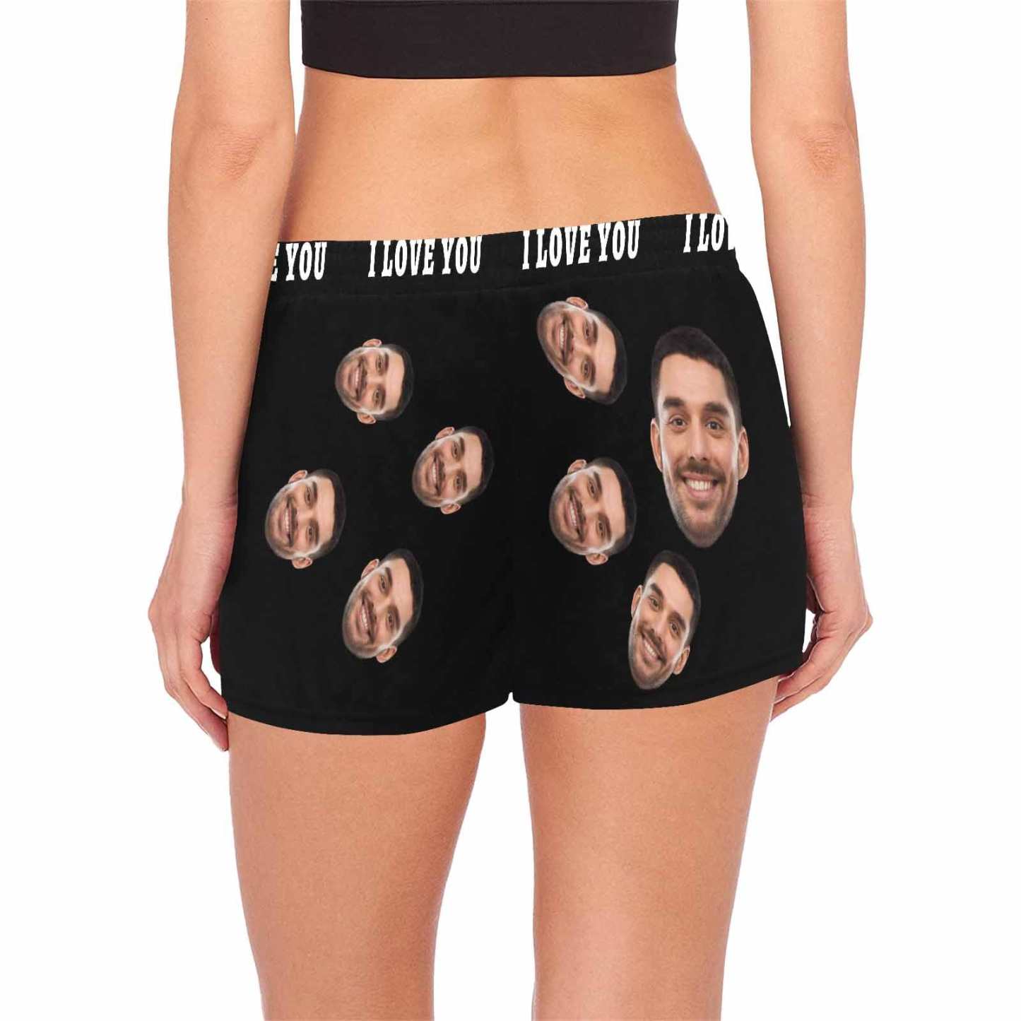 FacePajamas Pajama Shirt&Pants Custom Face Women's Pajama Shorts Personalized Black Background Sleepwear Shorts