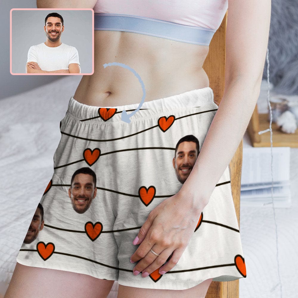 FacePajamas Pajama Shirt&Pants Custom Face Women's Pajama Shorts Personalized Love Heart Sleepwear Shorts