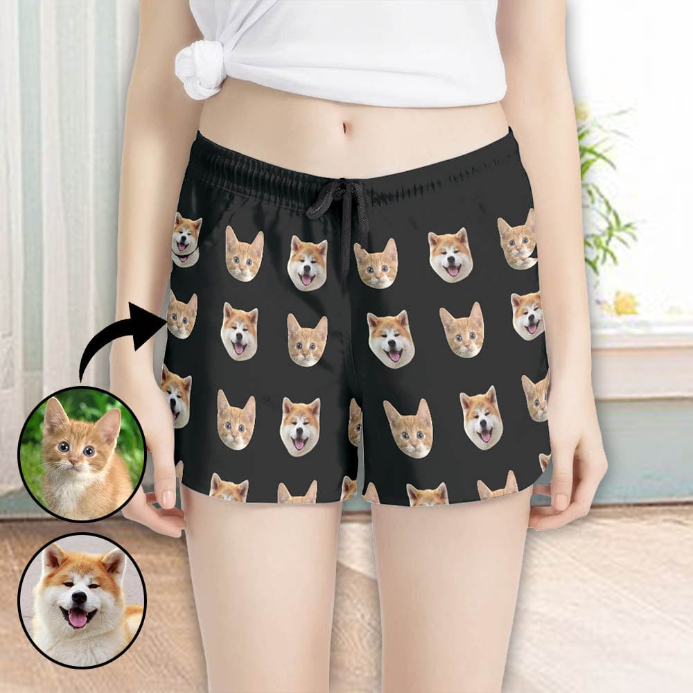 FacePajamas Pajama Pants Custom Face Women's Pajama Shorts Personalized Pet Face Black Sleepwear Shorts