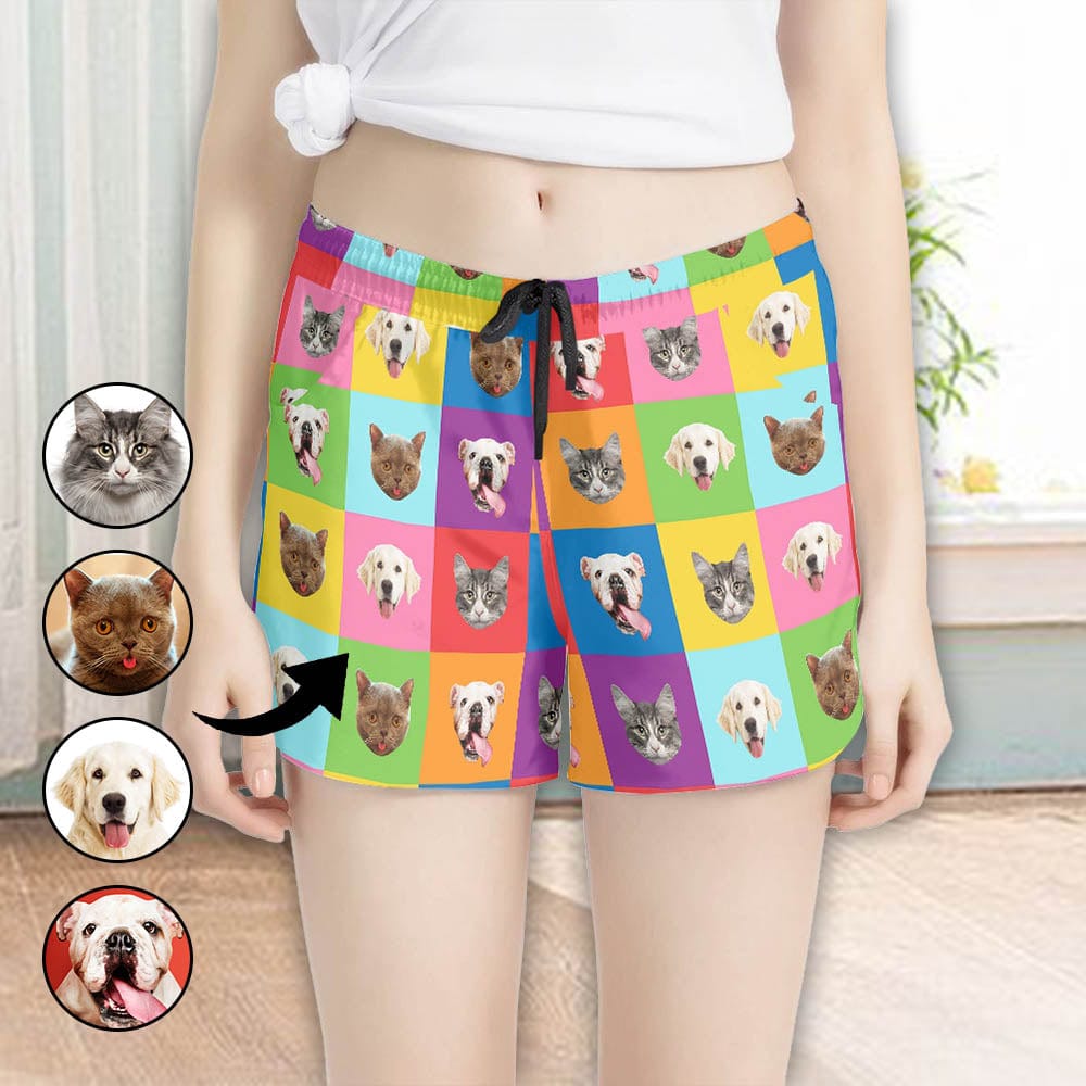 FacePajamas Pajama Pants Custom Face Women's Pajama Shorts Personalized Pet Face Colorful Sleepwear Shorts
