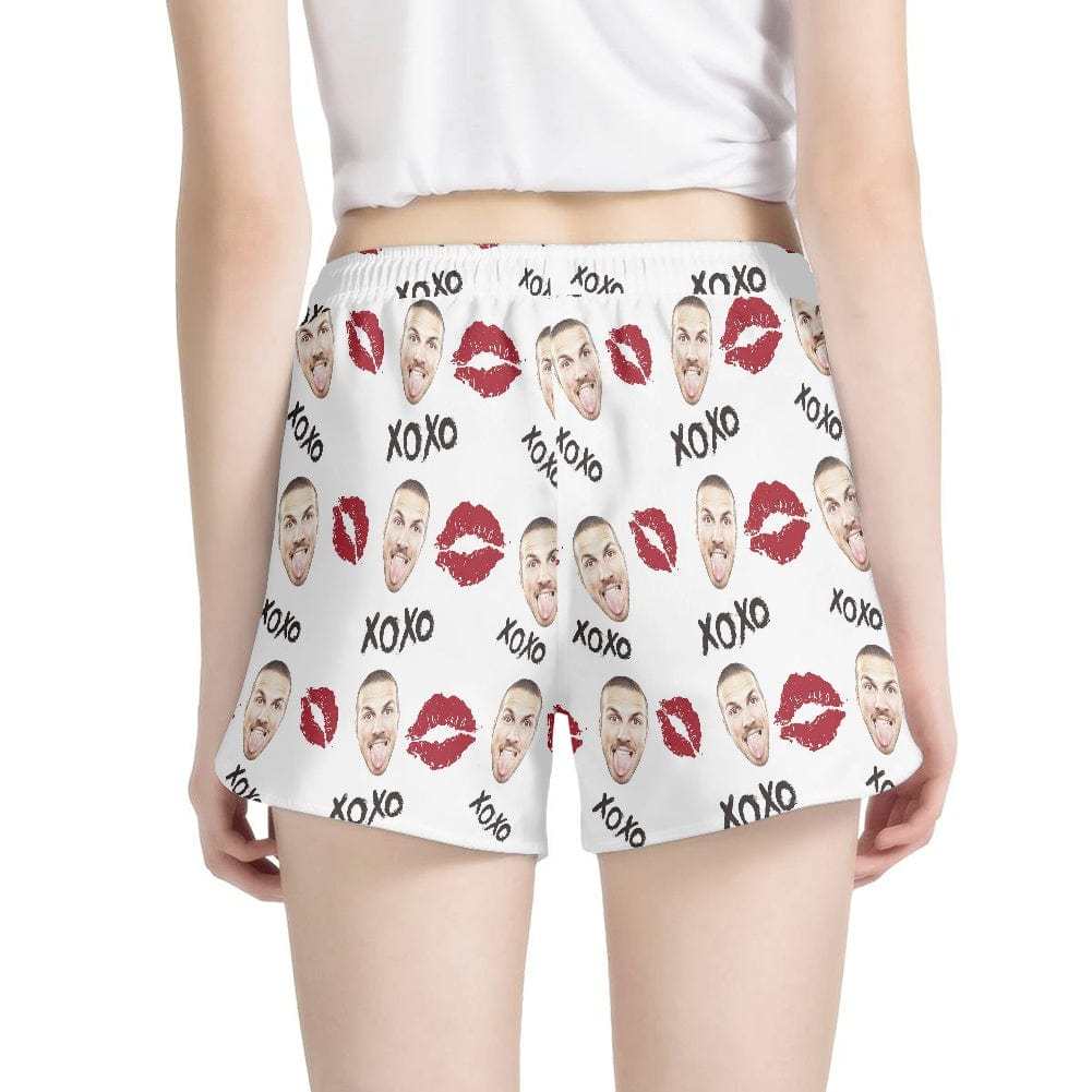 FacePajamas Pajama Pants Custom Face Women's Pajama Shorts Personalized Red Lips Sleepwear Shorts