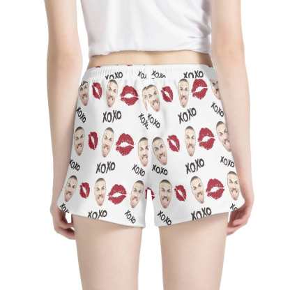 FacePajamas Pajama Pants Custom Face Women's Pajama Shorts Personalized Red Lips Sleepwear Shorts