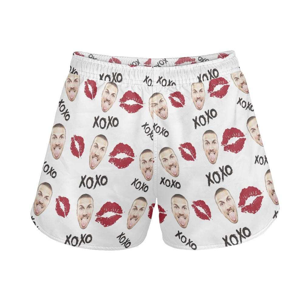 FacePajamas Pajama Pants Custom Face Women's Pajama Shorts Personalized Red Lips Sleepwear Shorts