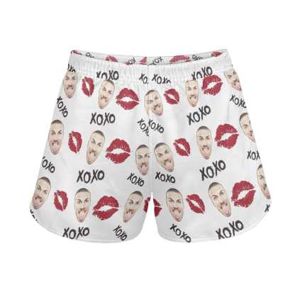 FacePajamas Pajama Pants Custom Face Women's Pajama Shorts Personalized Red Lips Sleepwear Shorts