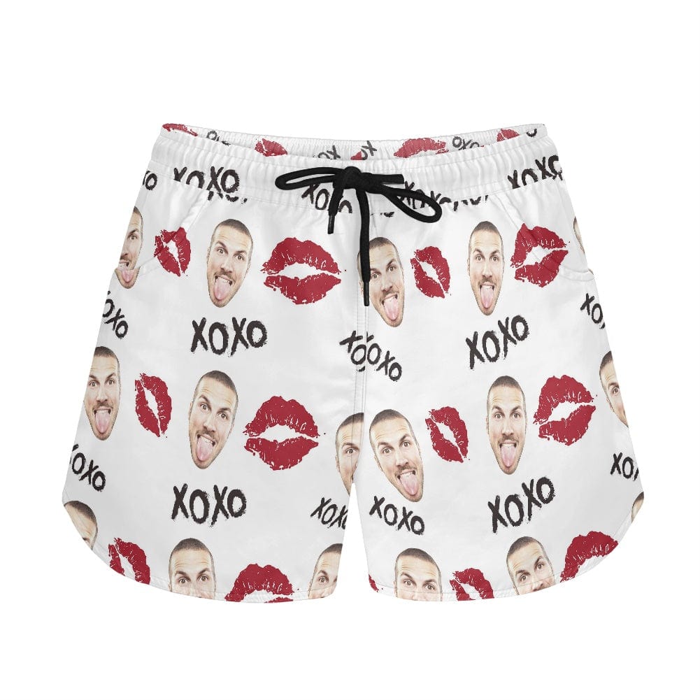 FacePajamas Pajama Pants Custom Face Women's Pajama Shorts Personalized Red Lips Sleepwear Shorts