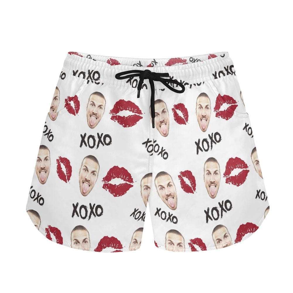 FacePajamas Pajama Pants Custom Face Women's Pajama Shorts Personalized Red Lips Sleepwear Shorts