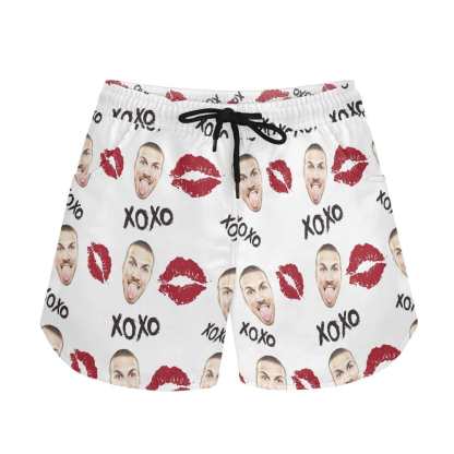 FacePajamas Pajama Pants Custom Face Women's Pajama Shorts Personalized Red Lips Sleepwear Shorts