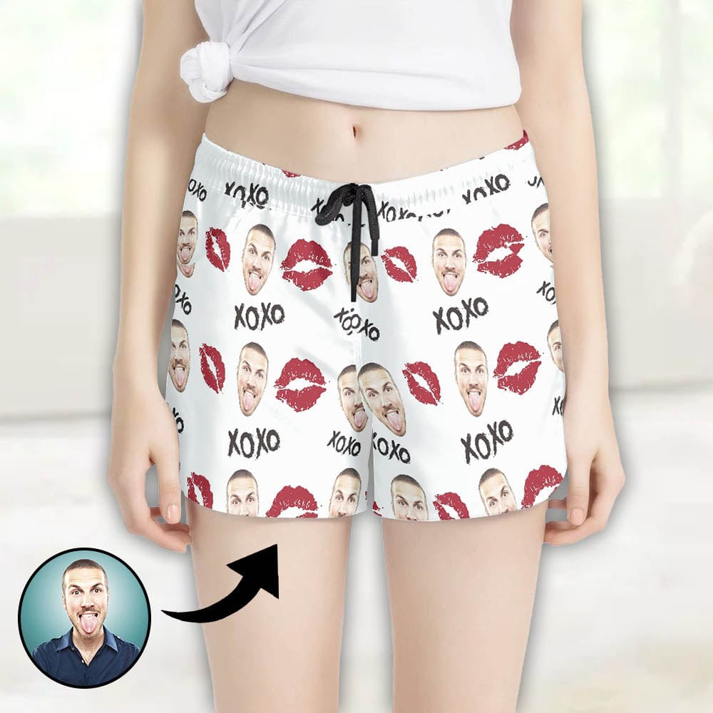 FacePajamas Pajama Pants Custom Face Women's Pajama Shorts Personalized Red Lips Sleepwear Shorts