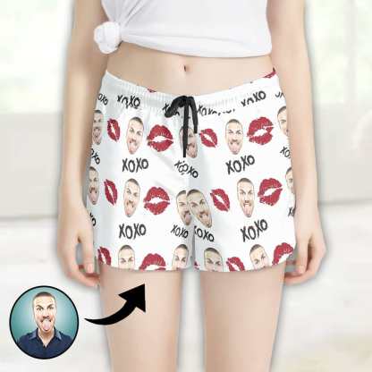 FacePajamas Pajama Pants Custom Face Women's Pajama Shorts Personalized Red Lips Sleepwear Shorts