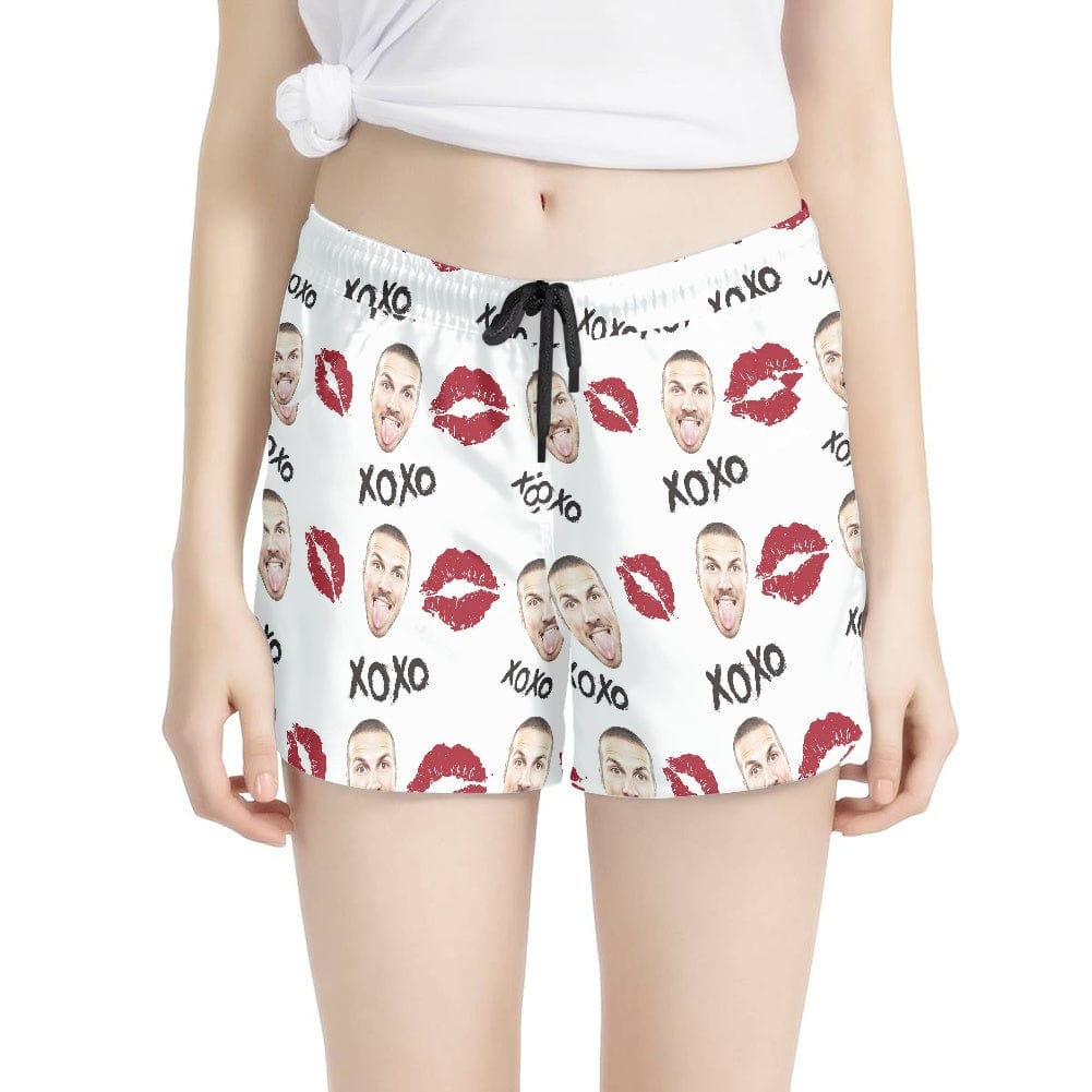 FacePajamas Pajama Pants Custom Face Women's Pajama Shorts Personalized Red Lips Sleepwear Shorts