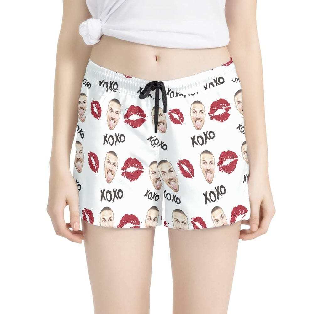 FacePajamas Pajama Pants Custom Face Women's Pajama Shorts Personalized Red Lips Sleepwear Shorts