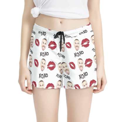 FacePajamas Pajama Pants Custom Face Women's Pajama Shorts Personalized Red Lips Sleepwear Shorts