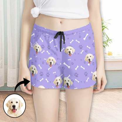 FacePajamas Pajama Pants Custom Face Women's Pajama Shorts Personalized Smiley Dog Sleepwear Shorts