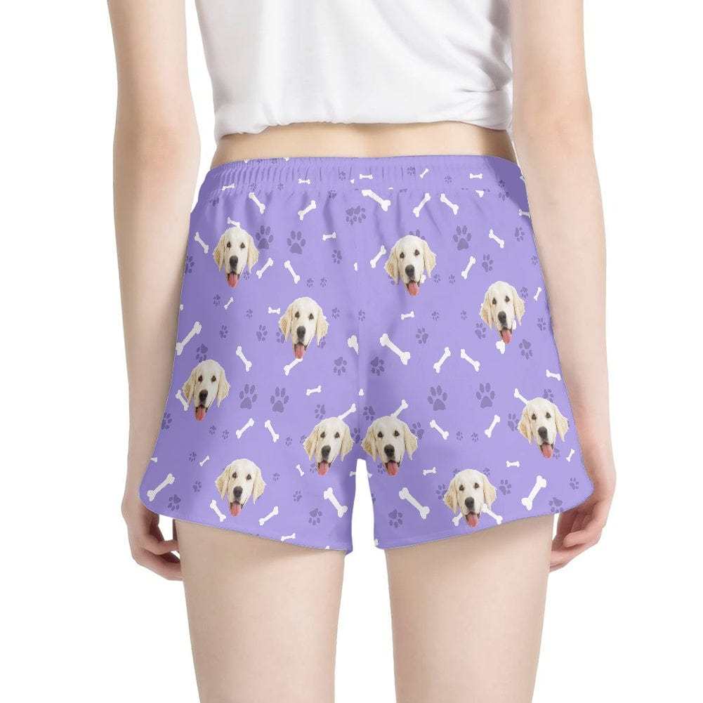 FacePajamas Pajama Pants Custom Face Women's Pajama Shorts Personalized Smiley Dog Sleepwear Shorts