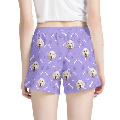 FacePajamas Pajama Pants Custom Face Women's Pajama Shorts Personalized Smiley Dog Sleepwear Shorts