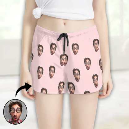 FacePajamas Pajama Pants Custom Face Women's Pajama Shorts Personalized Solid Color Sleepwear Shorts