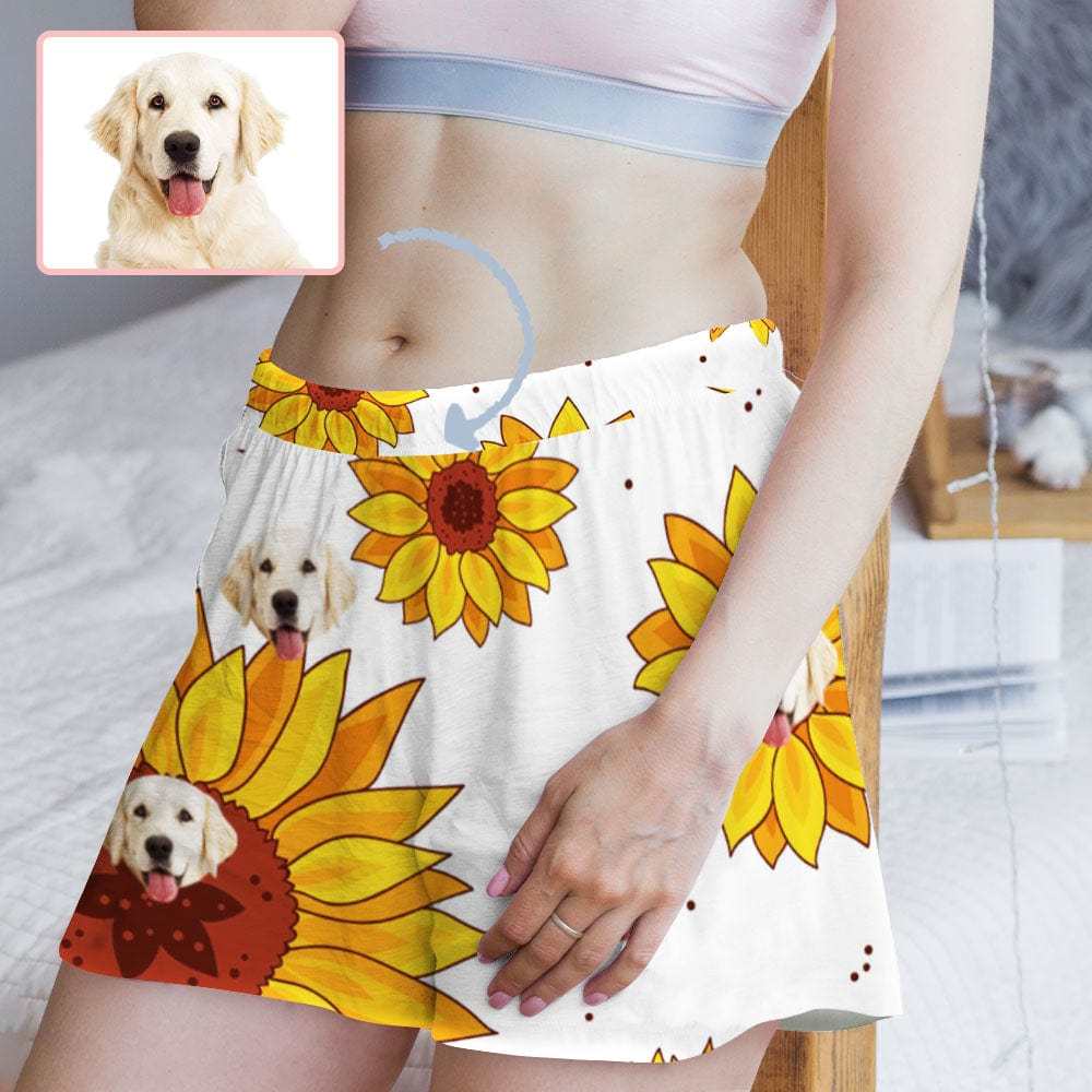 FacePajamas Pajama Shirt&Pants Custom Face Women's Pajama Shorts Personalized Sunflower Sleepwear Shorts