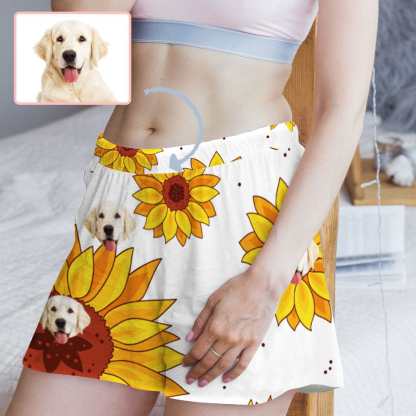 FacePajamas Pajama Shirt&Pants Custom Face Women's Pajama Shorts Personalized Sunflower Sleepwear Shorts