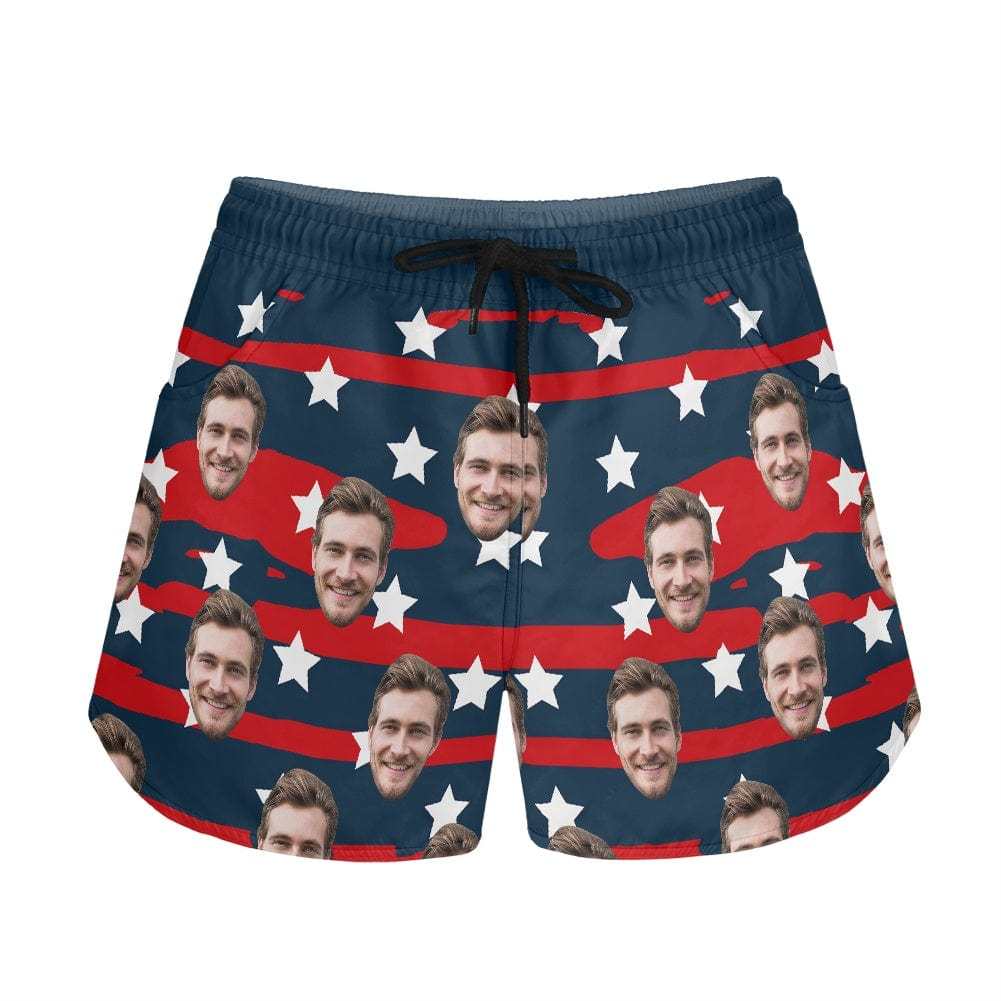FacePajamas Pajama Pants Custom Face Women's Pajama Shorts Personalized USA Flag Sleepwear Shorts