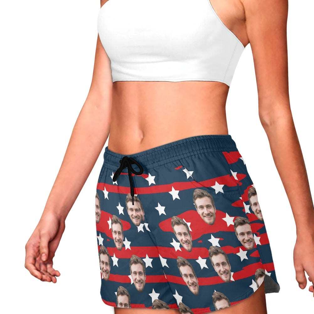 FacePajamas Pajama Pants Custom Face Women's Pajama Shorts Personalized USA Flag Sleepwear Shorts