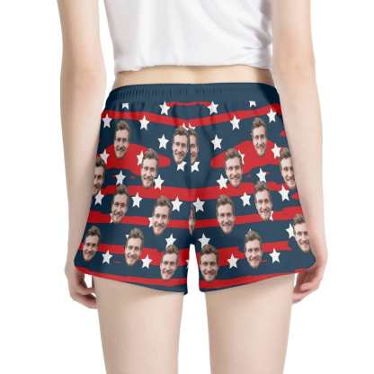 FacePajamas Pajama Pants Custom Face Women's Pajama Shorts Personalized USA Flag Sleepwear Shorts