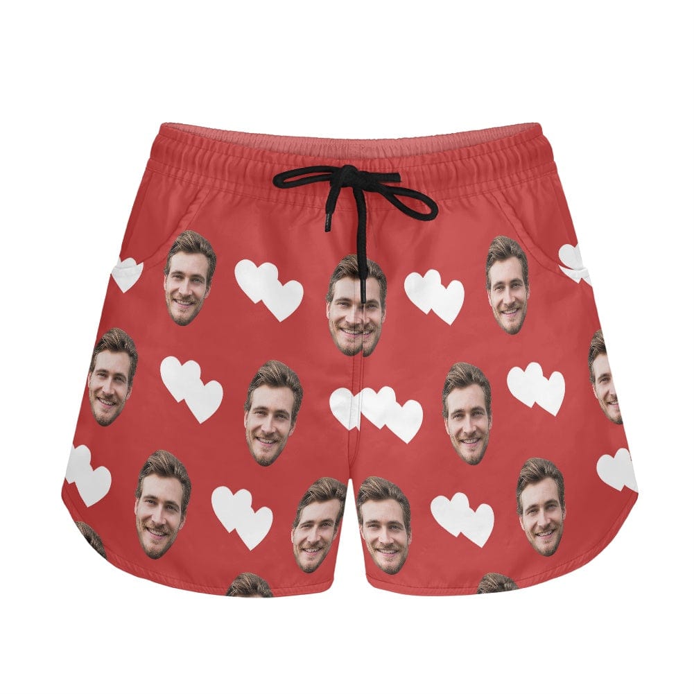 FacePajamas Pajama Pants Custom Face Women's Pajama Shorts Personalized White Heart Sleepwear Shorts