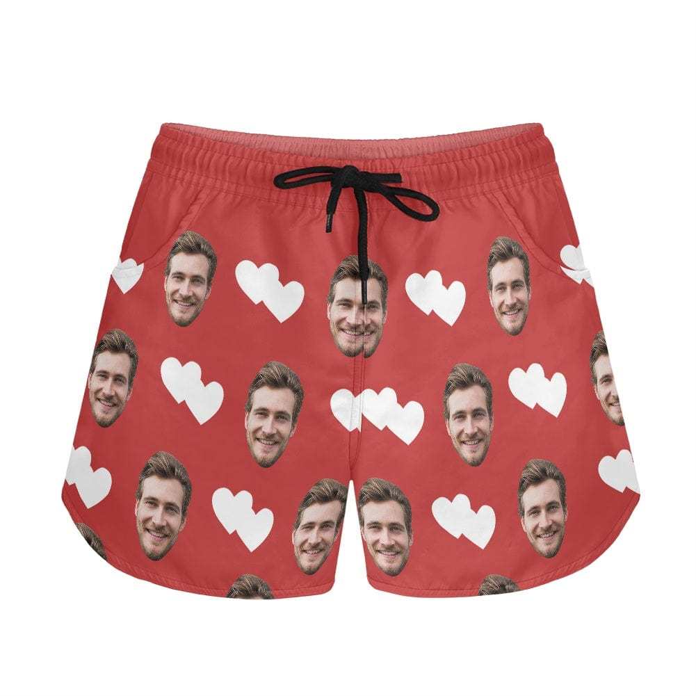 FacePajamas Pajama Pants Custom Face Women's Pajama Shorts Personalized White Heart Sleepwear Shorts