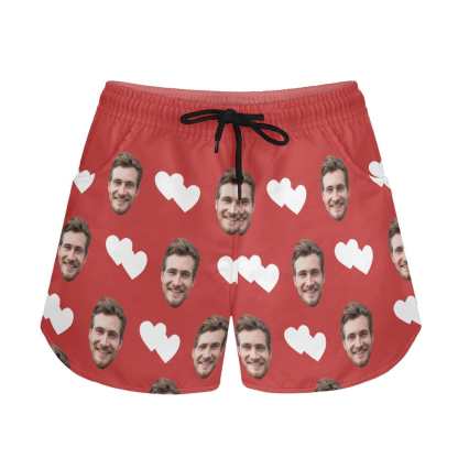 FacePajamas Pajama Pants Custom Face Women's Pajama Shorts Personalized White Heart Sleepwear Shorts