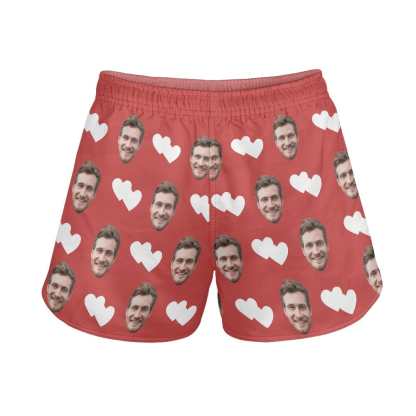 FacePajamas Pajama Pants Custom Face Women's Pajama Shorts Personalized White Heart Sleepwear Shorts