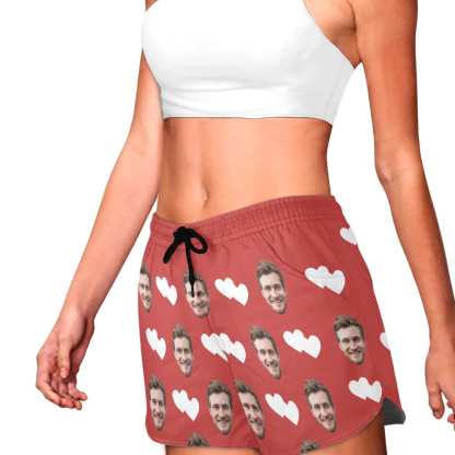 FacePajamas Pajama Pants Custom Face Women's Pajama Shorts Personalized White Heart Sleepwear Shorts
