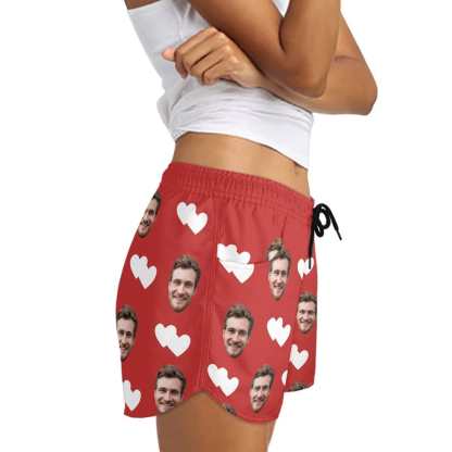 FacePajamas Pajama Pants Custom Face Women's Pajama Shorts Personalized White Heart Sleepwear Shorts