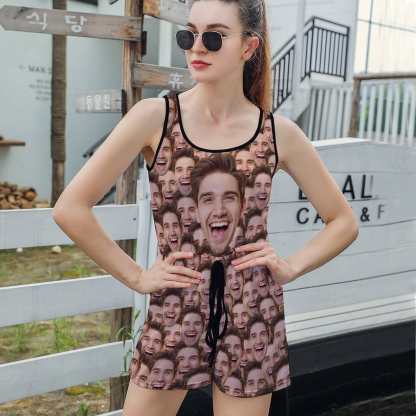FacePajamas Pajama-2ML-SDS Custom Face Women's Short Jumpsuit Loungewear