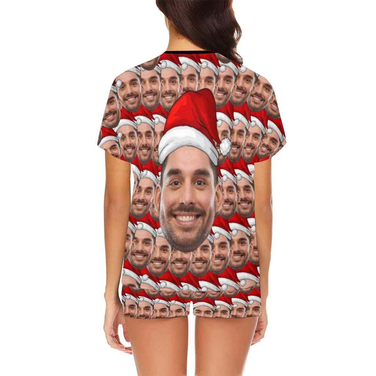 FacePajamas Pajama Custom Face Womens Christmas Pajamas Personalized Christmas Hat Women's Short Pajama Set Xmas Gift