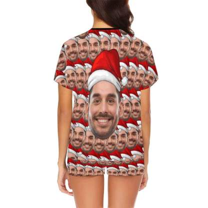FacePajamas Pajama Custom Face Womens Christmas Pajamas Personalized Christmas Hat Women's Short Pajama Set Xmas Gift