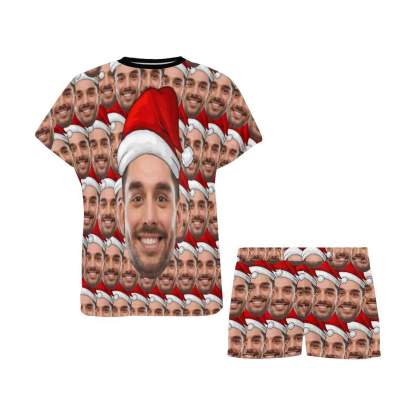 FacePajamas Pajama Custom Face Womens Christmas Pajamas Personalized Christmas Hat Women's Short Pajama Set Xmas Gift